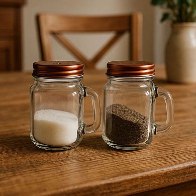 Mason Jar Salt and Pepper Shaker Set Glass with Steel Lids 3.25 Inch