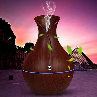 Essential Oil Diffuser Humidifier LED Walnut Wood Grain Aroma Vase