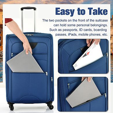 Pnronnc Portable Rolling Suitcase 3-Piece Softside Luggage Set with Duffel Bag & Spinner Wheels