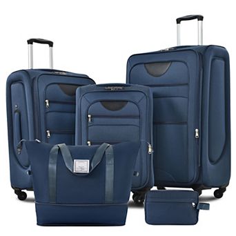 Pnronnc Portable Rolling Suitcase 3 pc Softside Luggage Set with Duffel Bag & Spinner Wheels
