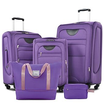 Pnronnc Portable Rolling Suitcase 3 pc Softside Luggage Set with Duffel Bag & Spinner Wheels