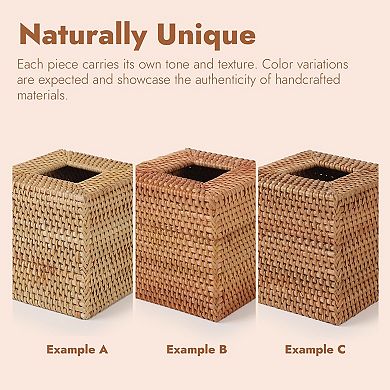 Rattan Tissue Box Cover Hand Woven Wicker Holder Open Bottom