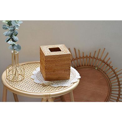 Rattan Tissue Box Cover Hand Woven Wicker Holder Open Bottom