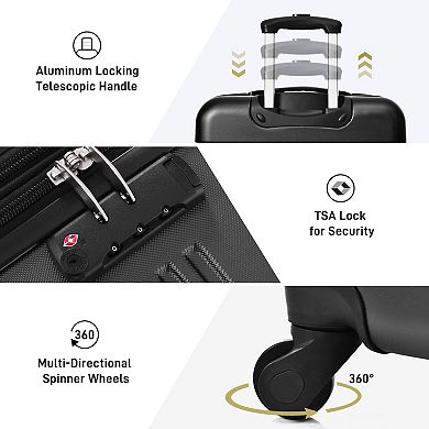 Pnronnc 3-Piece ABS Suitcase Hardshell Luggage Set with TSA Lock Spinner Wheels