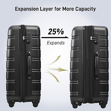 Pnronnc 3-Piece ABS Suitcase Hardshell Luggage Set with TSA Lock Spinner Wheels