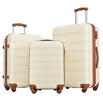 Pnronnc 3 pc ABS Suitcase Hardshell Luggage Set with TSA Lock Spinner Wheels
