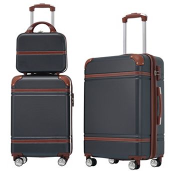 Pnronnc 3 pc Hardshell Luggage Set Cosmetic Case with TSA Lock Spinner Wheels