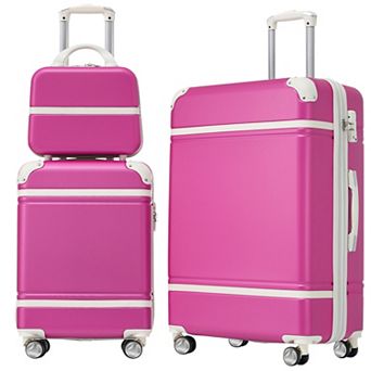 Pnronnc 3 pc Hardshell Luggage Set Cosmetic Case with TSA Lock Spinner Wheels