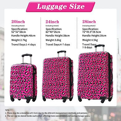 Pnronnc 3-Piece Hardshell PC Luggage Set with TSA Lock Spinner and Swivel Wheels