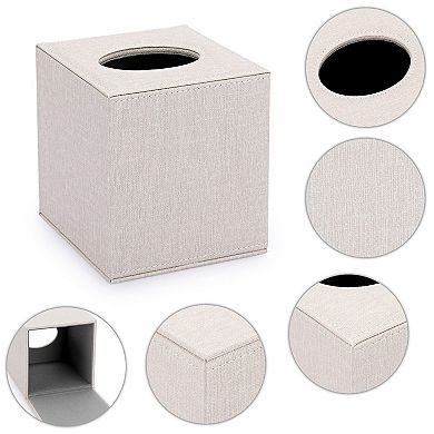 Square Linen Tissue Box Cover Magnetic Bottom Stylish Cube Holder for Home Office Car