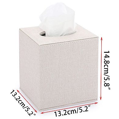 Square Linen Tissue Box Cover Magnetic Bottom Stylish Cube Holder for Home Office Car