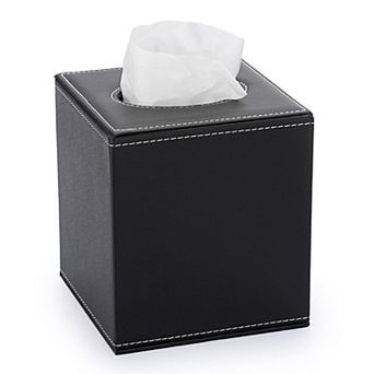Square Linen Tissue Box Cover Magnetic Bottom Stylish Cube Holder for Home Office Car