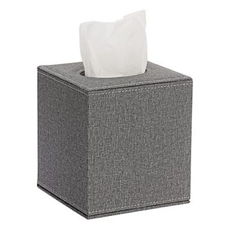 Square Linen Tissue Box Cover Magnetic Bottom Stylish Cube Holder for Home Office Car