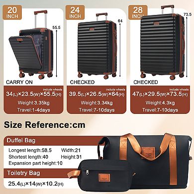 Pnronnc Portable ABS Suitcase 5-Piece Hardshell Luggage Set with USB Port TSA Lock & Spinner Wheels