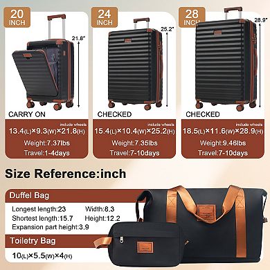 Pnronnc Portable ABS Suitcase 5-Piece Hardshell Luggage Set with USB Port TSA Lock & Spinner Wheels