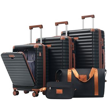 Pnronnc Portable ABS Suitcase 5 pc Hardshell Luggage Set with USB Port TSA Lock & Spinner Wheels