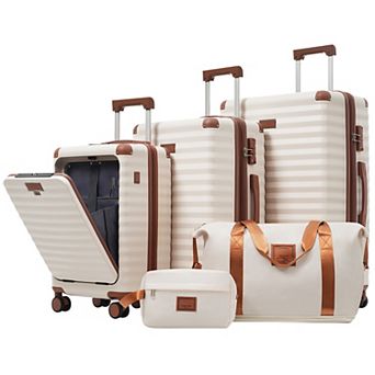 Pnronnc Portable ABS Suitcase 5 pc Hardshell Luggage Set with USB Port TSA Lock & Spinner Wheels