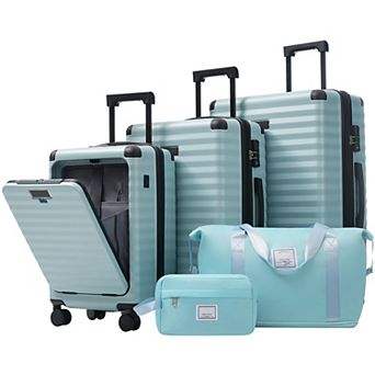 Pnronnc Portable ABS Suitcase 5 pc Hardshell Luggage Set with USB Port TSA Lock & Spinner Wheels