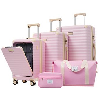 Pnronnc Portable ABS Suitcase 5 pc Hardshell Luggage Set with USB Port TSA Lock & Spinner Wheels