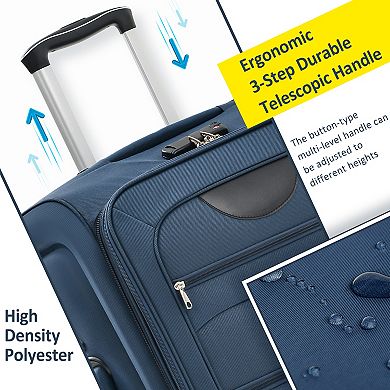 Pnronnc Rolling Suitcase 3-Piece Softside Expandable Luggage Set with Spinner Wheels & TSA Lock