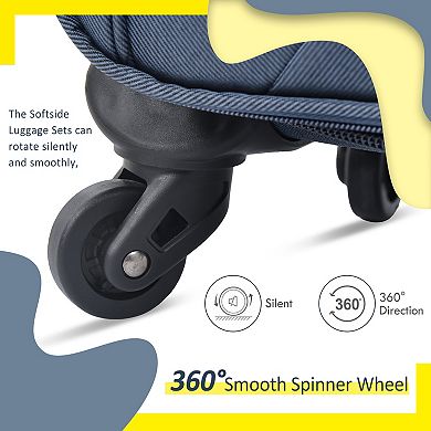 Pnronnc Rolling Suitcase 3-Piece Softside Expandable Luggage Set with Spinner Wheels & TSA Lock