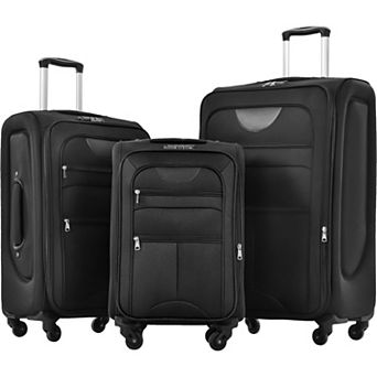 Pnronnc Rolling Suitcase 3 pc Softside Expandable Luggage Set with Spinner Wheels & TSA Lock