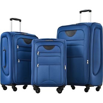 Pnronnc Rolling Suitcase 3 pc Softside Expandable Luggage Set with Spinner Wheels & TSA Lock