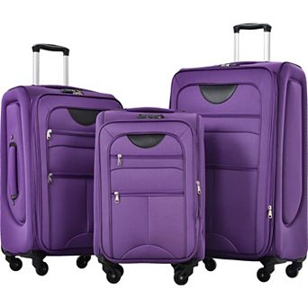 Pnronnc Rolling Suitcase 3 pc Softside Expandable Luggage Set with Spinner Wheels & TSA Lock