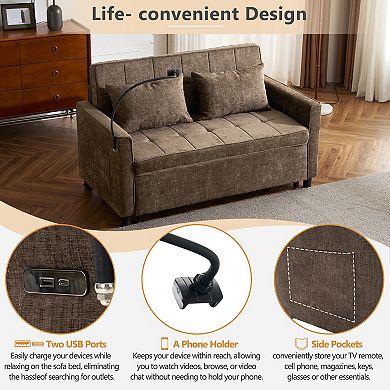 Pnronnc Loveseat Sofa Pull-Out Sofa Bed, Sleeper Couch with USB Ports, Pillow and Phone Holder