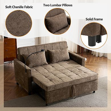 Pnronnc Loveseat Sofa Pull-Out Sofa Bed, Sleeper Couch with USB Ports, Pillow and Phone Holder