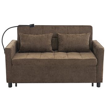 Pnronnc Loveseat Sofa Pull-Out Sofa Bed, Sleeper Couch with USB Ports, Pillow and Phone Holder