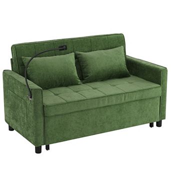 Pnronnc Loveseat Pull-Out Sofa Sleeper Couch with USB Ports, Pillow and Phone Holder