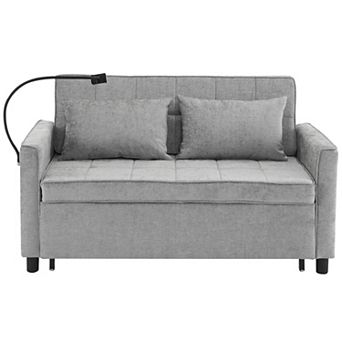 Pnronnc Loveseat Sofa Pull-Out Sofa Bed, Sleeper Couch with USB Ports, Pillow and Phone Holder
