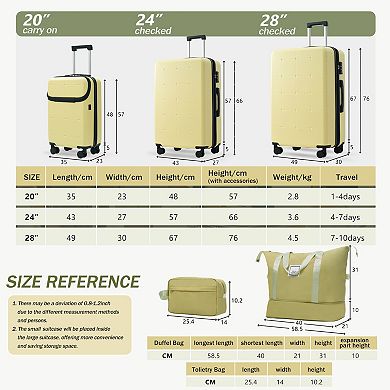 Pnronnc 5-Piece Hardshell Luggage Set Semi-Open Luggage with Double Spinner Wheels TSA Lock