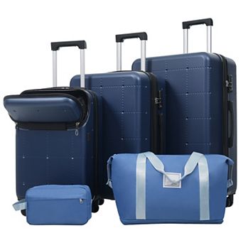 Pnronnc 5 pc Hardshell Luggage Set Semi-Open Luggage with Double Spinner Wheels TSA Lock