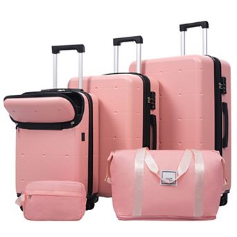 Pnronnc 5 pc Hardshell Luggage Set Semi-Open Luggage with Double Spinner Wheels TSA Lock