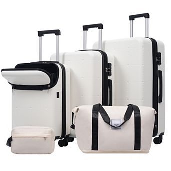 Pnronnc 5 pc Hardshell Luggage Set Semi-Open Luggage with Double Spinner Wheels TSA Lock