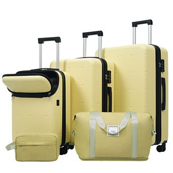 Pnronnc 5 pc Hardshell Luggage Set Semi-Open Luggage with Double Spinner Wheels TSA Lock