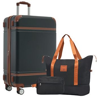 Pnronnc ABS Hardshell Luggage 3 pc Set with Storage Bag, Double Row Spinner Wheels and TSA Lock