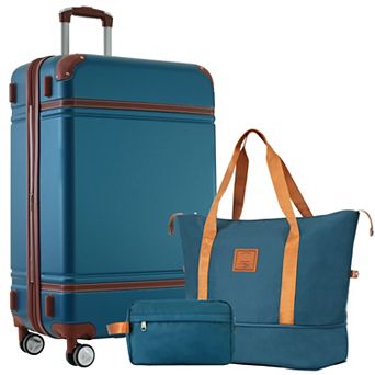 Pnronnc ABS Hardshell Luggage 3 pc Set with Storage Bag, Double Row Spinner Wheels and TSA Lock