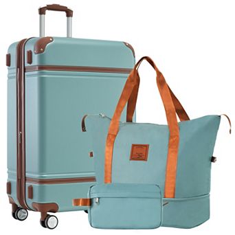 Pnronnc ABS Hardshell Luggage 3 pc Set with Storage Bag, Double Row Spinner Wheels and TSA Lock