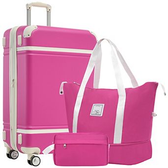 Pnronnc ABS Hardshell Luggage 3 pc Set with Storage Bag, Double Row Spinner Wheels and TSA Lock