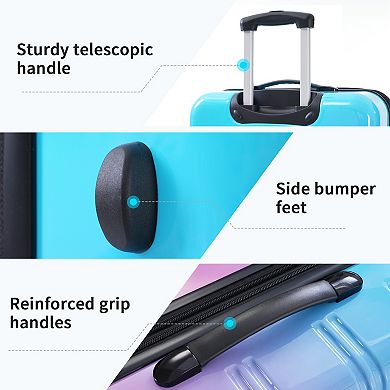 Pnronnc 3-Piece Gradient Suitcase Hardshell Luggage Set with TSA Lock and Mute Spinner Wheels