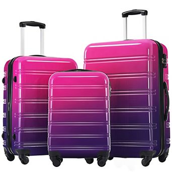 Pnronnc 3 pc Gradient Suitcase Hardshell Luggage Set with TSA Lock and Mute Spinner Wheels