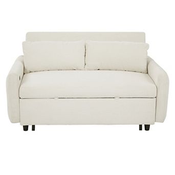 Pnronnc Convertible Loveseat Sofa, Pull-Out Sofa Bed with Two Throw Pillows and USB Ports