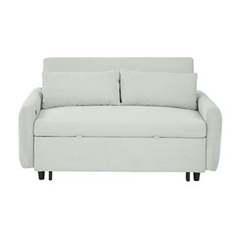 Pnronnc Convertible Loveseat Sofa, Pull-Out Sofa Bed with Two Throw Pillows and USB Ports