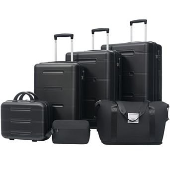 Pnronnc 6 pc ABS Hardshell Luggage Set with Spinner Wheels and Password Lock