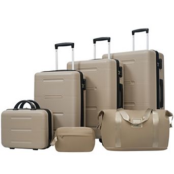 Pnronnc 6 pc ABS Hardshell Luggage Set with Spinner Wheels and Password Lock
