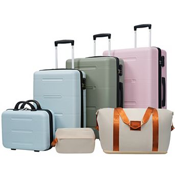 Pnronnc 6 pc ABS Hardshell Luggage Set with Spinner Wheels and Password Lock