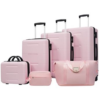 Pnronnc 6 pc ABS Hardshell Luggage Set with Spinner Wheels and Password Lock